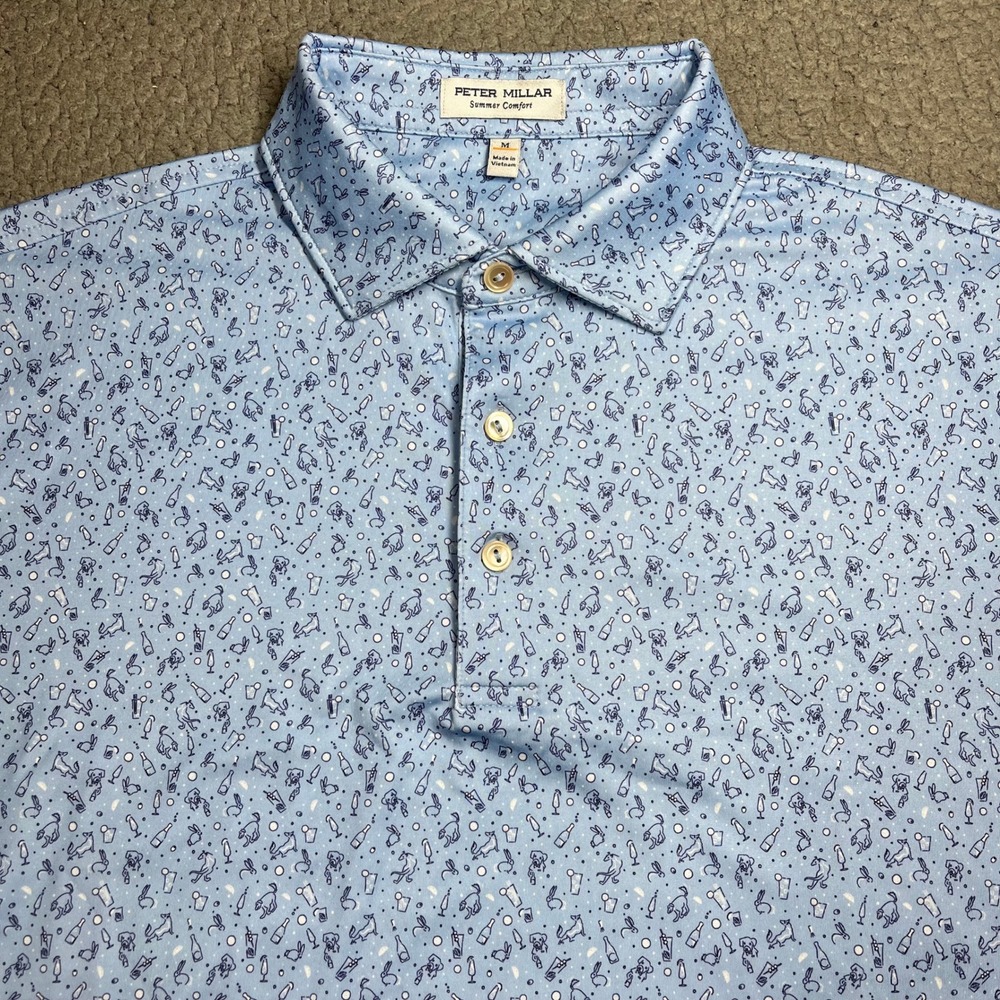 Peter Millar Summer Comfort Mens Blue Dog Rabbit Cocktail Polo MF24EK36S M